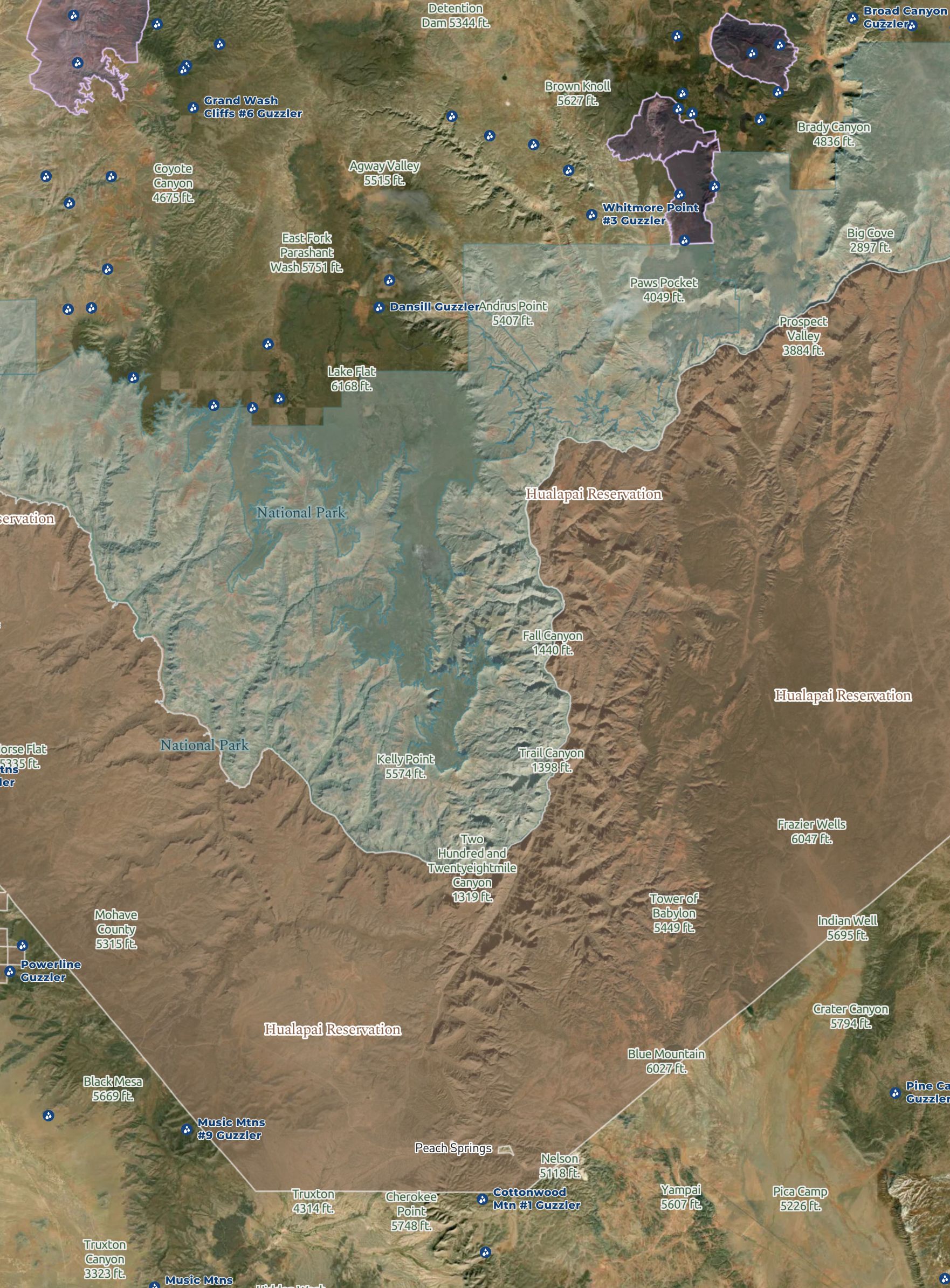 Satellite Map the Grand Canyon region with Tribal, National Parks and Wilderness Areas layers - Scout To Hunt App