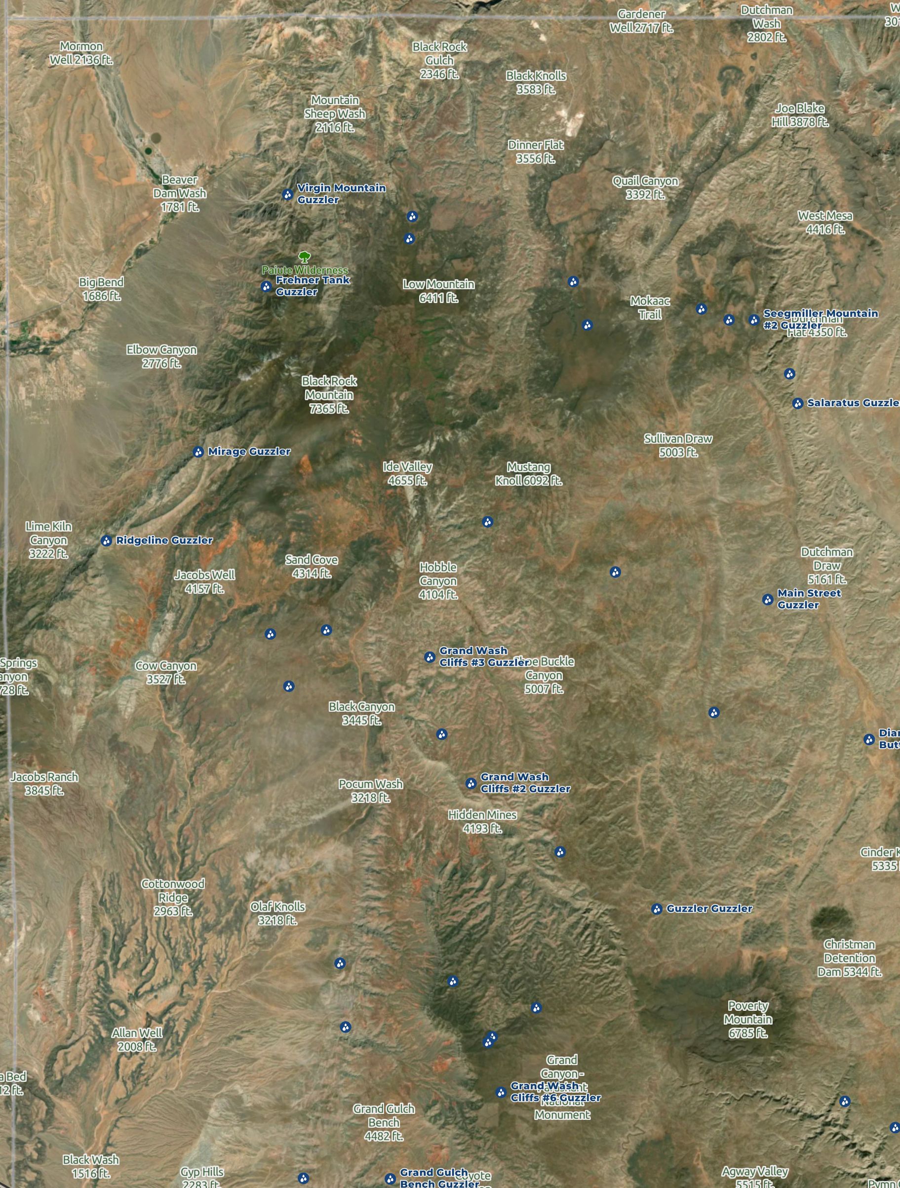 Satellite Map of the The Strip region in northern Arizona - Scout To Hunt App