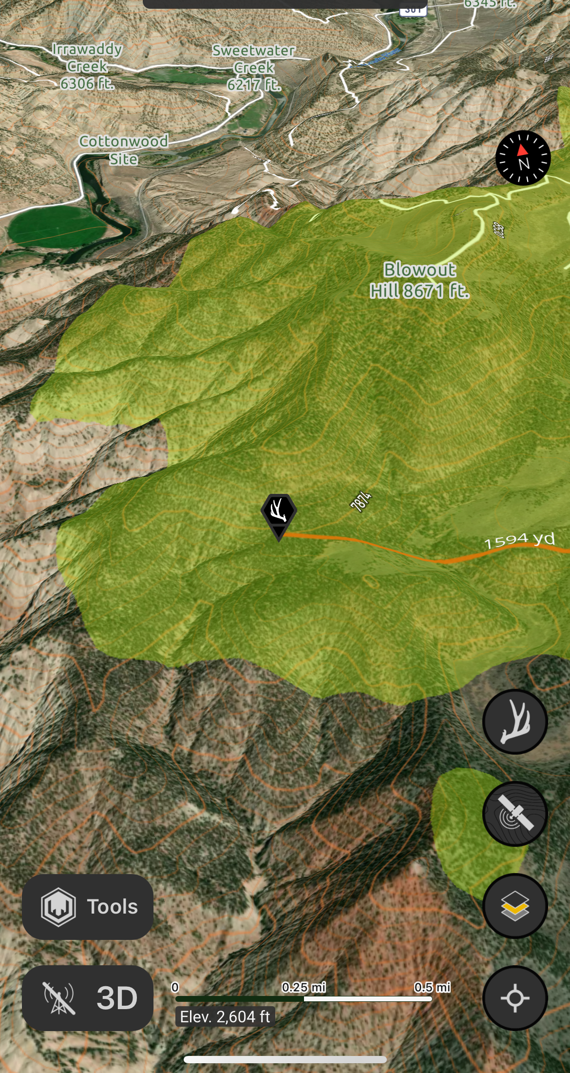 Offline 3D Maps - Elevation Bands Layer | Scout To Hunt App